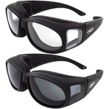 Global Vision Motorcycle Safety Sunglasses Fits Over Most Glasses 2-pack Smoke and Clear Day & Night Usage Meets ANSI Z87.1 Safe