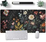 Nasdalgias Floral Desk Mat Dark Academia Vintage Aesthetic Desk Pad Flower Plant Large Gaming Mousepad Black Extended Mouse Pad 