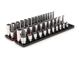 TEKTON 1/2 Inch Drive 12-Point Socket Set with Rails and Trays, 52-Piece (3/8-1 in., 10-24 mm) | SHD92214