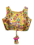 Vihu Fashion Women's Multicolor Phantom Silk deep Back Neck Digital Print Readymadev Sleeveless Saree Blouse