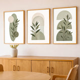 Wallgasm Sage Green Botanical Geometric Wall Art Set Of 3 With Frames | Minimal Arch & Leaf Abstract Posters For Living Room, Be