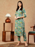 Gosriki Women'S Cotton Blend Straight Printed Kurta With Pant (Ing 10 Blue-Gs_L_Blue_Large),Blue,,B0CTCJMW29