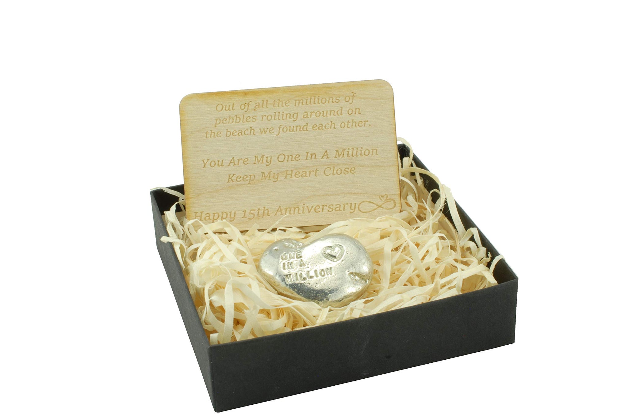 15th Your My One in A Million Gift - 15th Anniversary Metal Heart Pebble Gift -Keep My Heart Close
