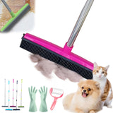 Pet Hair Rubber Broom, Rubber Broom for Pet Hair On Carpet, Pets Hairs Removal Broom with 49inch Adjustable Handle, Soft Push Broom