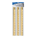 BAZIC Wooden Ruler 12 (30cm), Singel Metal Edge, Inches Centimeter Metric Measuring Drafting Rulers, for Students School Suppli