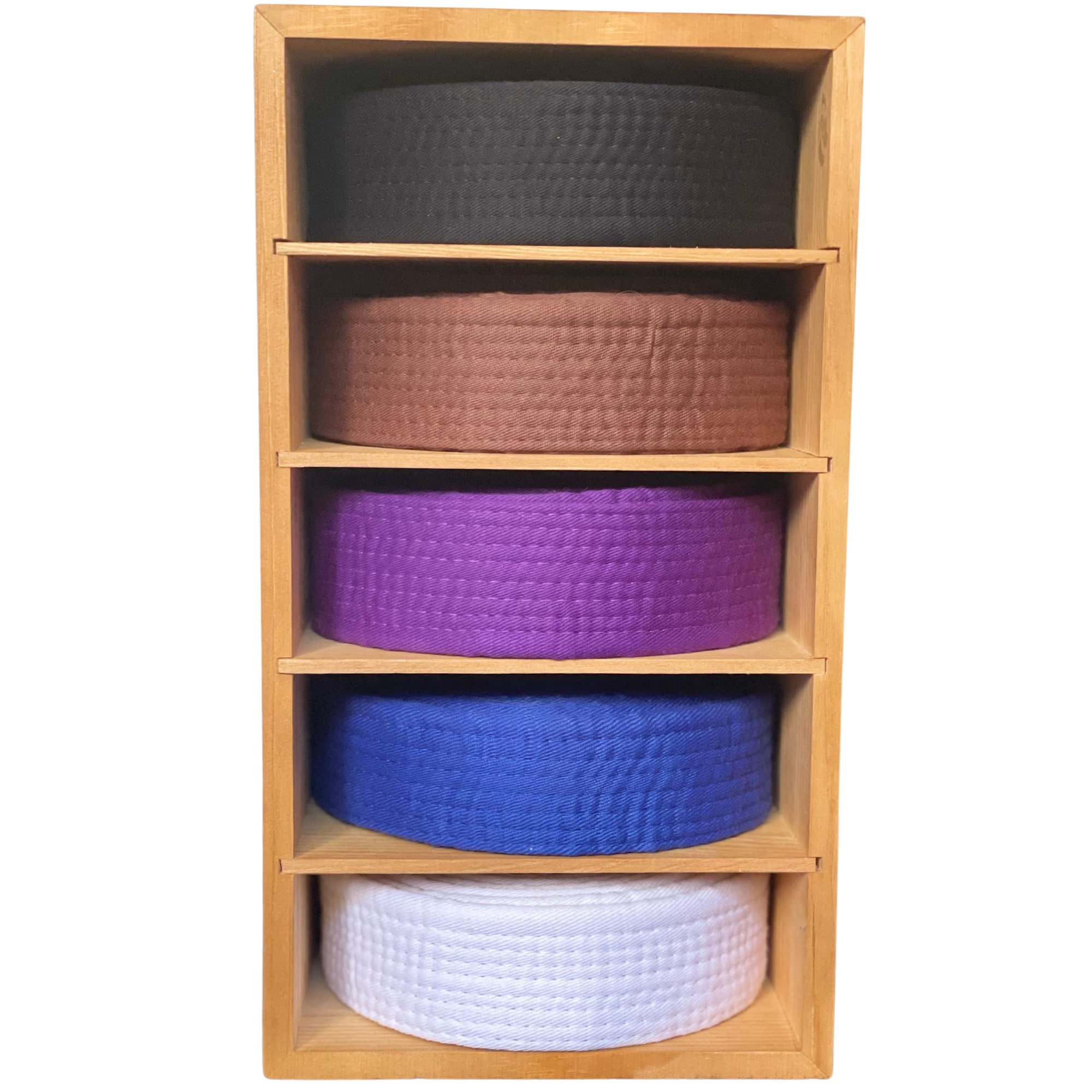 Brazilian Jiu Jitsu Belt Display | Pine Belt Box | 5 BJJ Belt Display Case | White to Black Belt Rack | Martial Arts Jiu Jitsu B