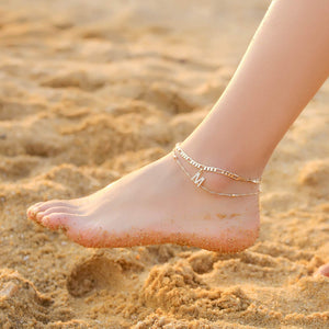 Ankle Bracelets for Women, T Initial Anklet 14K Gold Plated Dainty Adjustable Layered Initial Anklets Set Beaded Chain Figaro Ch