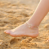 Ankle Bracelets for Women, T Initial Anklet 14K Gold Plated Dainty Adjustable Layered Initial Anklets Set Beaded Chain Figaro Ch
