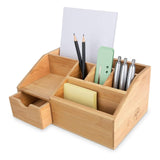 FLYGRUBS Thingles Bamboo Desk Organizer, Wood Pen Holder with Drawer, Storage Box, Pencil Box, Desk Tray for Office, Home Office