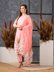Gosriki Women'S Cotton Blend Straight Printed Kurta With Pant & Dupatta (Gosala Pink-Gs_Xl_Pink_X-Large),Pink,,B0D579XKZJ