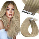 Sunny Hair Tape in Hair Extensions Real Human Hair Invisible Remy Hair Extensions Tape ins for Women Ash Blonde Root to Platinum