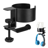 Everkeen 2 in 1 Desk Cup Holder with Headphone Hanger Holder, Anti-Spill Cup Holder-360 Rotation Aluminum Alloy Stand Hook Beari