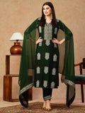Anni Designer Women'S Cotton Blend Straight Printed Kurta With Pant & Dupatta (Carla Green-Nw_L_Green_Large),Green,L,,,