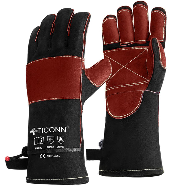 TICONN 16 Inch Welding Gloves, 1000F Heat-Resistant Fireproof Leather ...