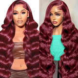 Gearina 24 Inch Burgundy Body Wave Wigs Human Hair 13x4 99J HD Body Wave Lace Front Wigs Human Hair Pre Plucked Glueless Lace Fr