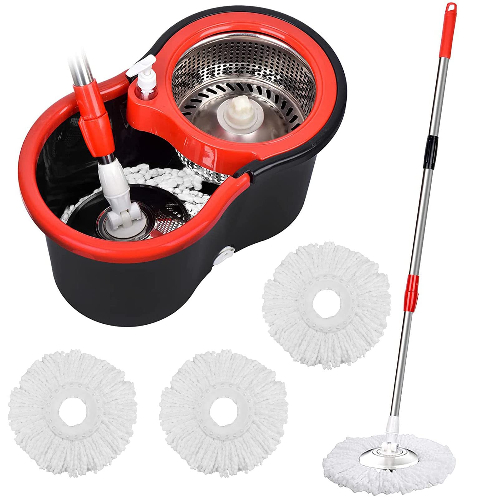 Mop And Bucket Set, 360 Spin Mop And Bucket With Wringer Set And 3 Microfiber Mop Refills, Stainless Steel 61 Extended Handle 
