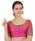 Vihu Fashion Women's Silk Floral Half Sleeve Blouse (gwaliya Blouse_Pink_38)