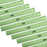 JAM PAPER Strong Aluminum Bulk Rulers - 12 Inch - Metal Ruler with Non-Skid Cork Backing - Lime Green - 12/Pack