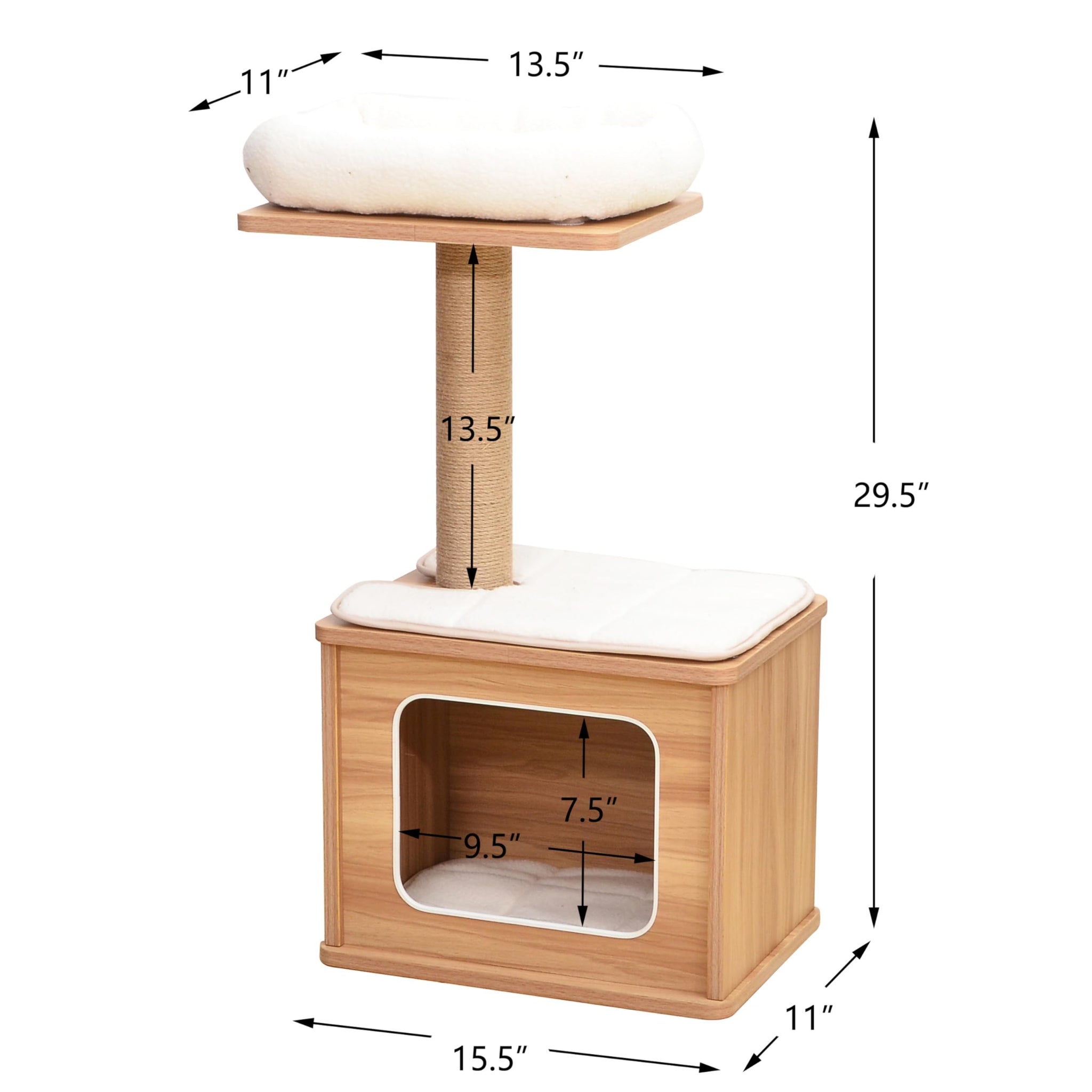 Catry Nirvana 3-Level Kitten Tree with Plush Perch, Soft Hammock, and Paper Rope Scratching Posts, Minimalist Cat Furniture for