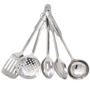Amco 5-Piece Everyday Utensil Set | Stainless Steel - Heat Resistant | 11 inches | Hang Hole for Easy Storage | Dishwasher Safe 