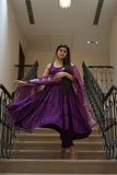 Gosriki Women'S Rayon Blend Anarkali Solid Kurta With Pant & Dupatta (Kasbah Purple-Vks01-Gs_L_Purple_Large),Purple,,B0DFCG73QQ
