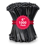 1000Pcs Black Zip Ties 6 Inch Bulk Small Cable Ties 6 In Heavy Duty Outdoor 40lbs, Mini Nylon Wire Ties 1000 Pack, Plastic Zip T