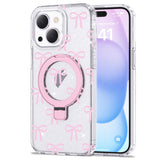 ETPESOK Compatible with iPhone 14 Plus Case Bow Pattern with Magnetic Ring Stand [Compatible with Mag-Safe] TPU Protective Phone