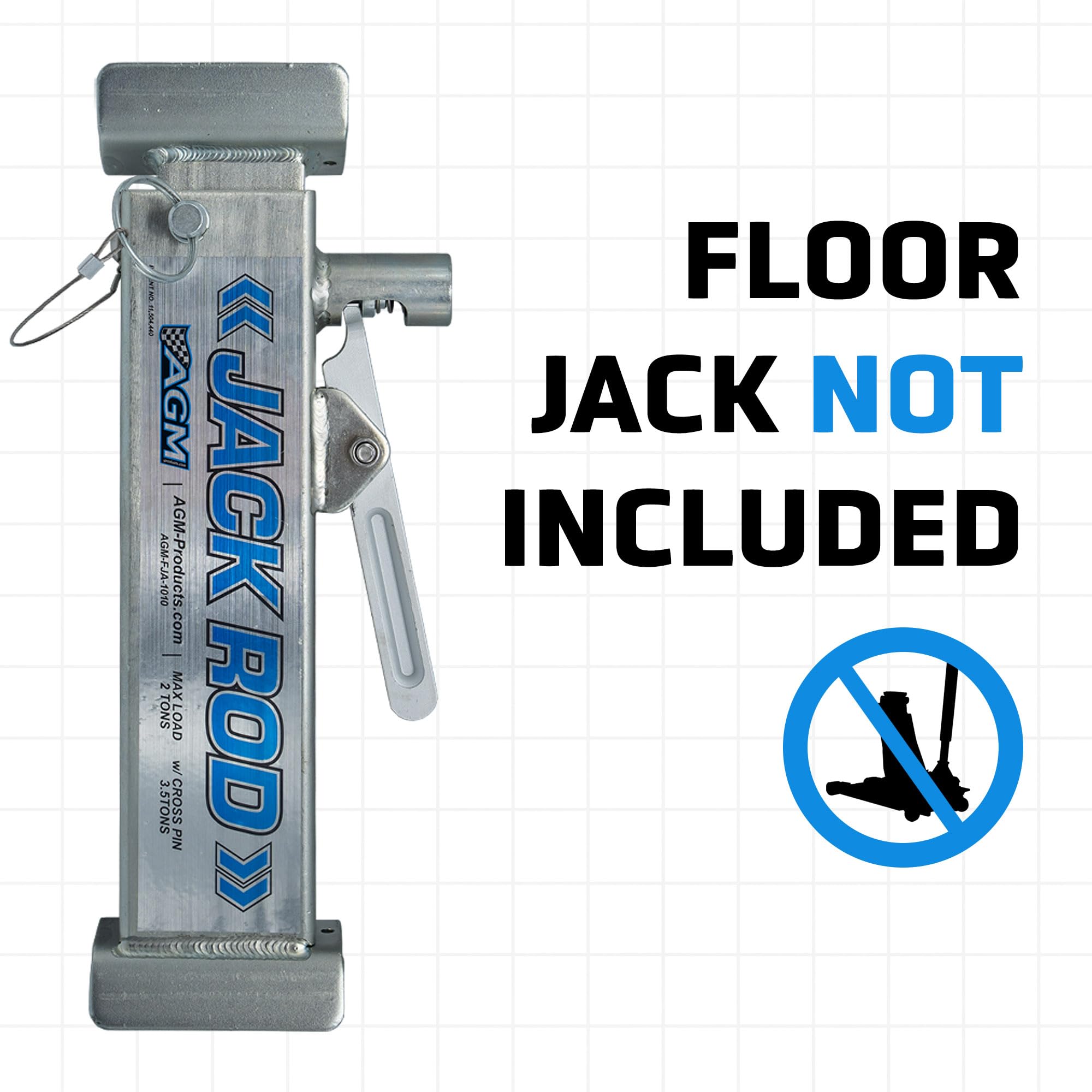 AGM Products Jack Rod - Easy to Use Floor Jack Safety Tool. Rated for 3.5 Tons. Squeeze to Extend, Locks Automatically Squeeze t