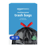 Amazon Basics 30 Gallon Multipurpose Drawstring Trash Bags, 20% Post Consumer Recycled, 50 count