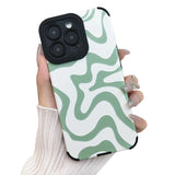 Sayoaho Designed for iPhone 14 Pro Max Phone Case, Soft PU Leather TPU and Cute Art Wavy Painted for Women Girls, Slim Protectiv