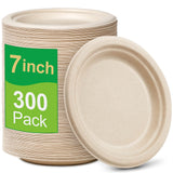 GREENESAGE 300 Pack Small Compostable Biodegradable Paper Plates, 7 inch, Bulk Dessert Plates