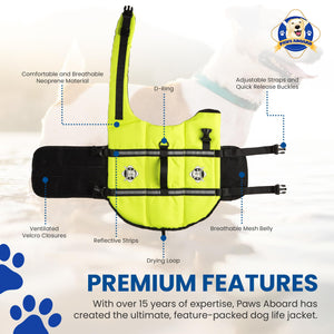 Paws Aboard Dog Life Jacket, Fashionable Dog Life Vest For Swimming And Boating - Neon Yellow