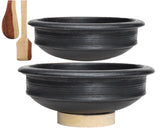 Craftsman India Online Pre-Seasoned Earthen/Clay-Handi/Kadai/Pot Combo 1 & 2 Liter - Black,