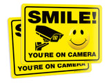 iSYFIX Smile You're on Camera Signs for Business - 2 Pack 14x10 Inch - 40 mil Thick Polystyrene Plastic Sign, Laminated UV & Fad