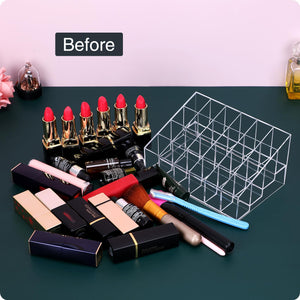 MOSIKER Lipstick Organizer,Small Clear Plastic Compact Lip Gloss Chapstick Perfume Sample Mascara Holder with 24 Slots