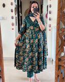 Gosriki Women'S Rayon Blend Anarkali Printed Kurta With Pant & Dupatta (Navneeta Dark Green-Gs_4Xl_Dark Green_Xxxx-Large),Dark Green,4,B0DMT24QPR