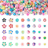 Boutigem 200Pcs Handmade Polymer Clay Flower Beads Colorful 3D Plumeria Flower Love Heart Round Clay Spacer Beads Soft Floral Be