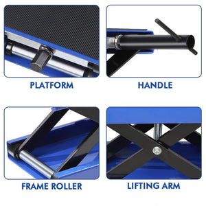 1100 LB Motorcycle Center Scissor Lift Jack ATVs Dirt Bike Scooter Crank Hoist Stand, Blue