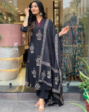 Gosriki Women'S Rayon Blend Straight Printed Kurta With Pant & Dupatta (Jimny Black-Gs_Xxl_Black_Xx-Large),Black,2,B0DD75F9XQ