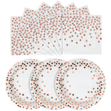 CENLBJ Disposable Paper Plates 100 Pack-White and Rose Gold Plates 50x7&Rose Gold Dot Napkins 50x6.5,Paper Plate and Napkins Par