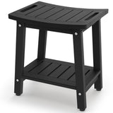 BEKVEM Shower Bench for Inside Shower - Black HDPE Shower Stool Waterproof - Spa Bathroom Seat Chair with Handle, Storage Shelf,
