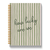 Shrago How Lucky Are We Motivational Spiral Notebook, Inspirational Journal for Women, Preppy Sage Green Striped Notebooks for N