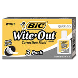 WiteOut Quick Dry Correction Fluid, 20 ml Bottle, White, 3/Pack