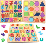 Wooden Learning Educational Board For Kids | Alphabet, Numbers & Shapes Puzzle Set | Activity & Educational Toys For Toddlers & 