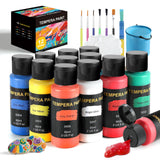 TMOL Washable Paint for Kids 12 Colors, Non-Toxic, Safe & Washable for Toddlers, Tempera Paint with Brushes, Palette & Bucket, S