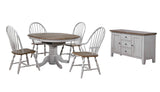 Sunset Trading Country Grove 42 Round To 60 Oval Extendable Dining Table Set | 2 Arm Chairs | Buffet | Distressed Gray And B