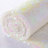 ShinyBeauty Sequin Fabric by The Yard Iridescent White,Sparkly Glilz Sequin Fabric for Wedding/Dessert Table,Fabric Xmas Tree De