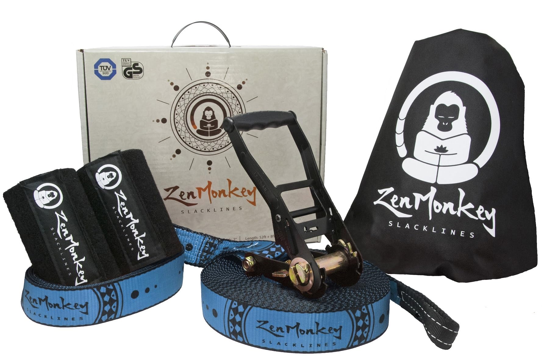 ZenMonkey Slackline Kit with Tree Protectors, Cloth Carry Bag and Instructions, 60 Foot - Easy Setup for the Family, Kids and Ad