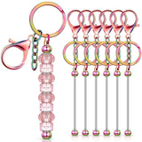 Huwena 6 Pcs Beadable Keychain Bars Blanks Bead Keychain Metal for Pendant DIY Crafts Jewelry Making Gift(Colorful)