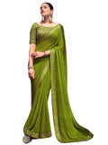 Satrani Womens Knit Pure Georgette Saree (2555S283N_Olive Green)